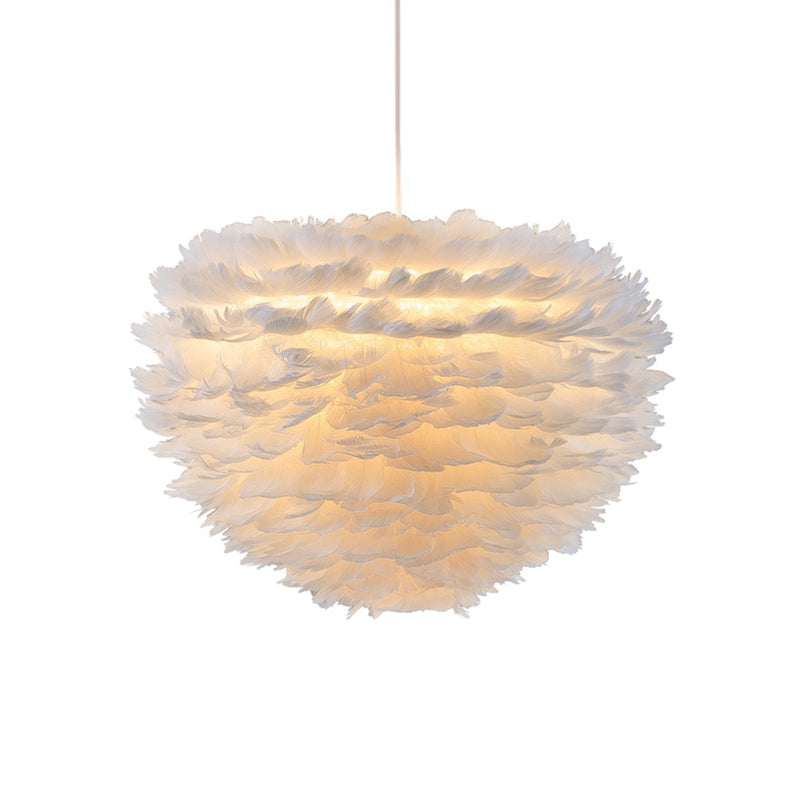 White Dome Suspension Pendant Minimalist 1 Bulb Feather Ceiling Hang Light for Girls Bedroom