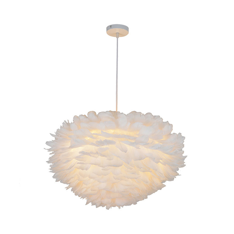 Domed Pendant Light Fixture Simple Feather Single White Ceiling Suspension Lamp for Dining Room, 12"/16" W