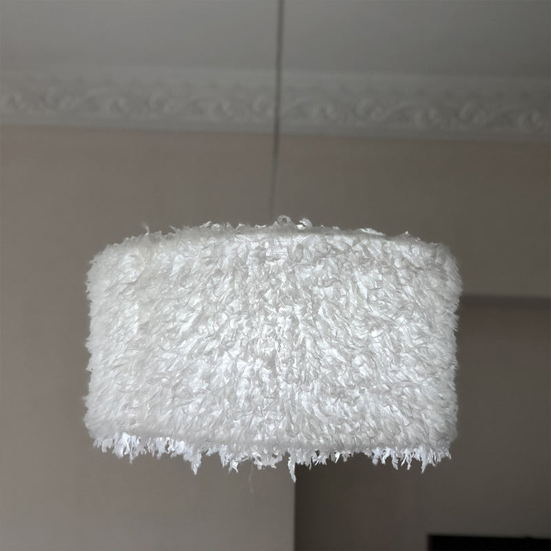 Lampada a sospensione del soffitto a 1 lampadina Nordica Pendente cilindrica/drum a goccia con ombra di piuma, 5,5 "/8"/14 "W