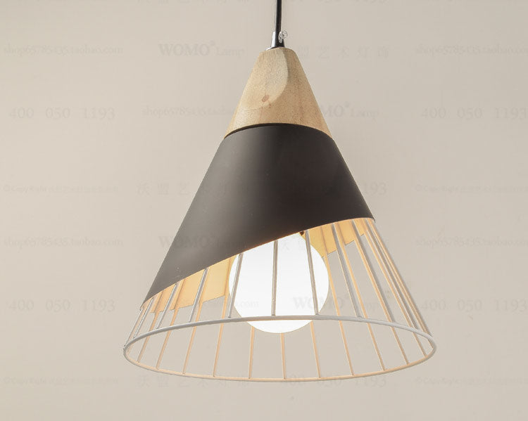 Modernism Cone Pendant Light 1 Light Aluminum and Wood Pendant Ceiling Light in Black/Blue for Dining Table