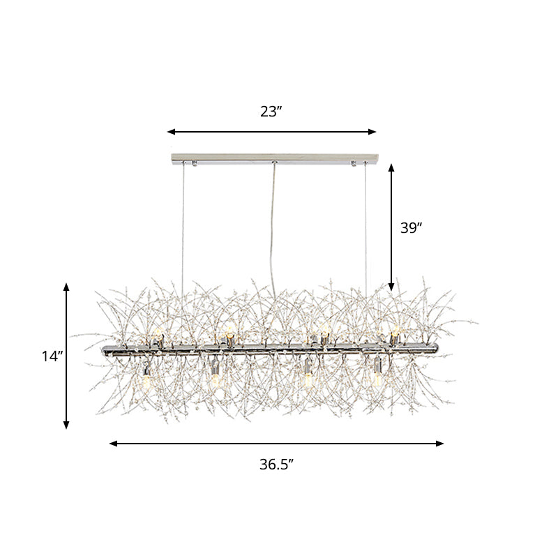 Metal Linear Island Light 12 Lights Pretty Modern Island Lamp in Silver for Dining Room