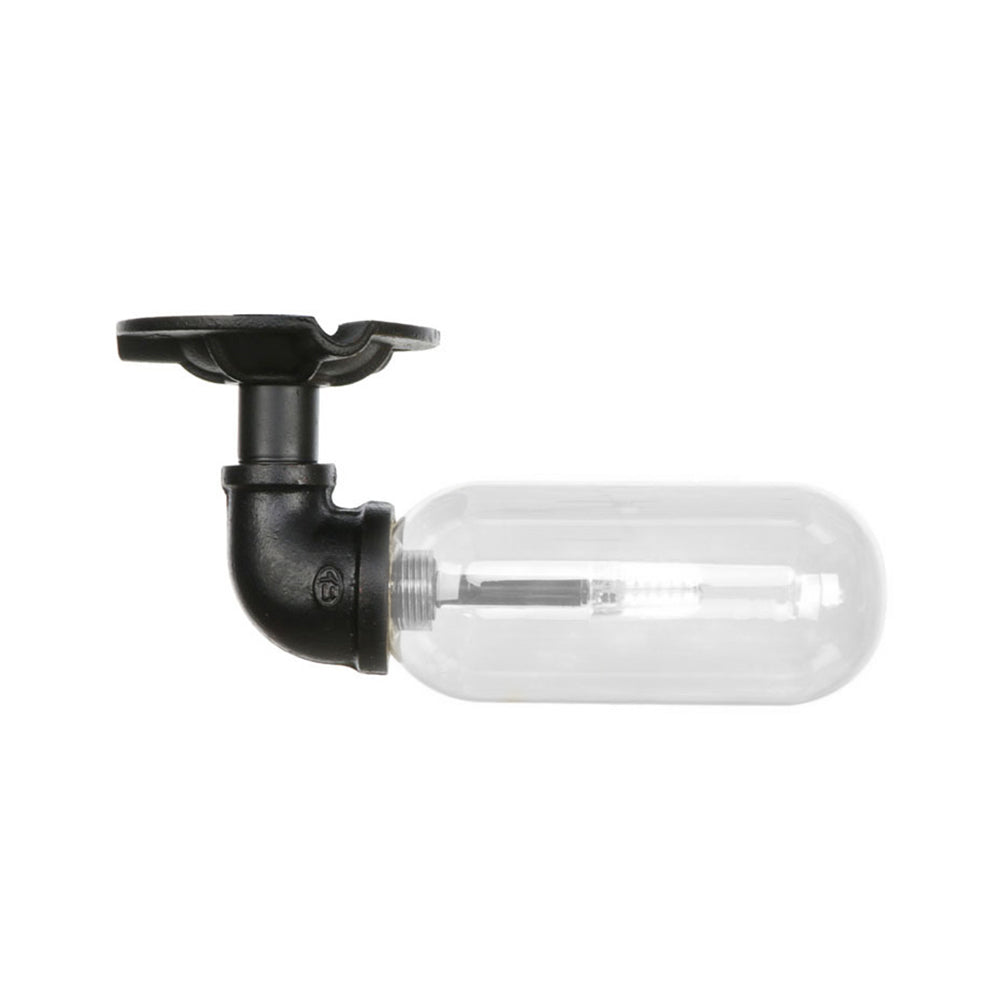 1 Light Ceiling Mounted Fixture Oval Shade Clear Glass Industrial Indoor Semi Flush Mount in Black with Pipe Design