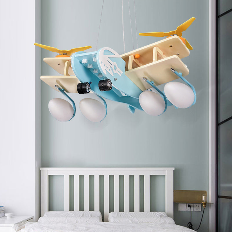 Blue Fighter Plane Hanging Lamp armatuur houten hangende kroonluchter voor kinderslaapkamer