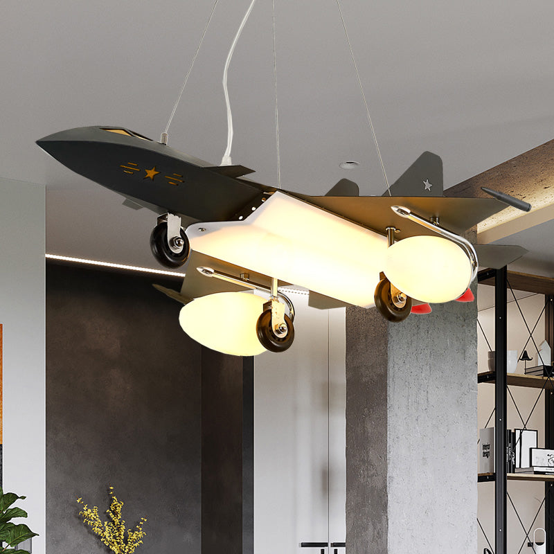 Nordic Fighter Plane Chandelier Metal Hanging Ceiling Lamp in Black for Dining Room