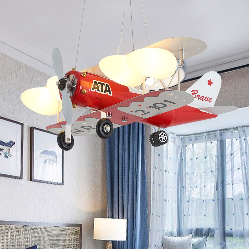 Chic Modern Fighter Plane Pendant Light Fixture Metal Hanging Lights in Red for Bedroom