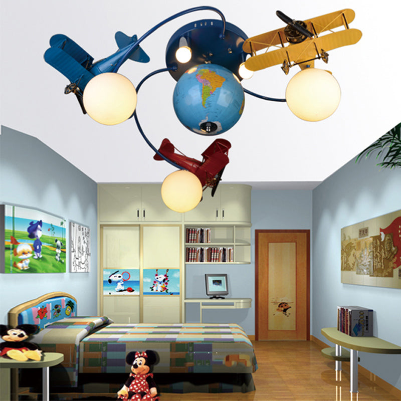 Blue Battle Plane Flush Mount Ceiling Light Cartoon Metal Ceiling Light Fixture for Kid Bedroom