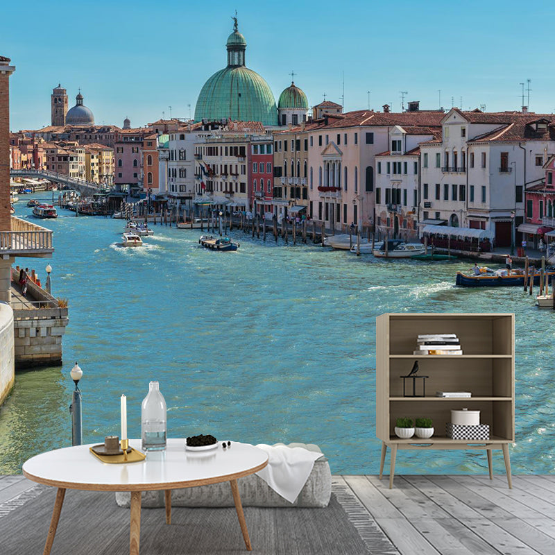 Boat on the Canal Mural Wallpaper Contemporary Water-Proof House Interior Wall Art, Made to Measure
