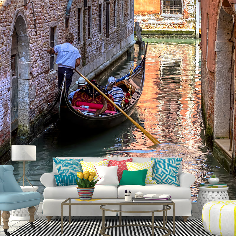 Waterproof Venice Floating City Mural Modern Non-Woven Wall Covering, Customized Size