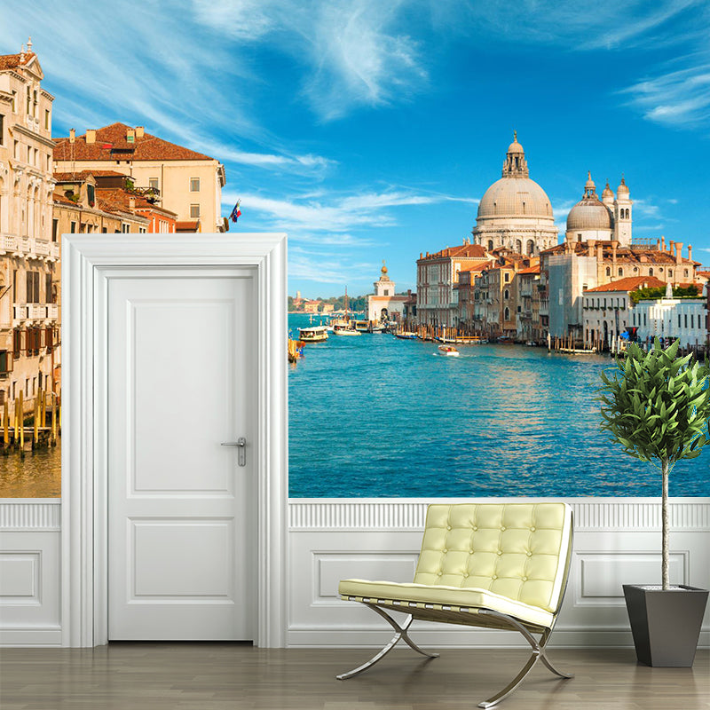 Waterproof Venice Floating City Mural Modern Non-Woven Wall Covering, Customized Size