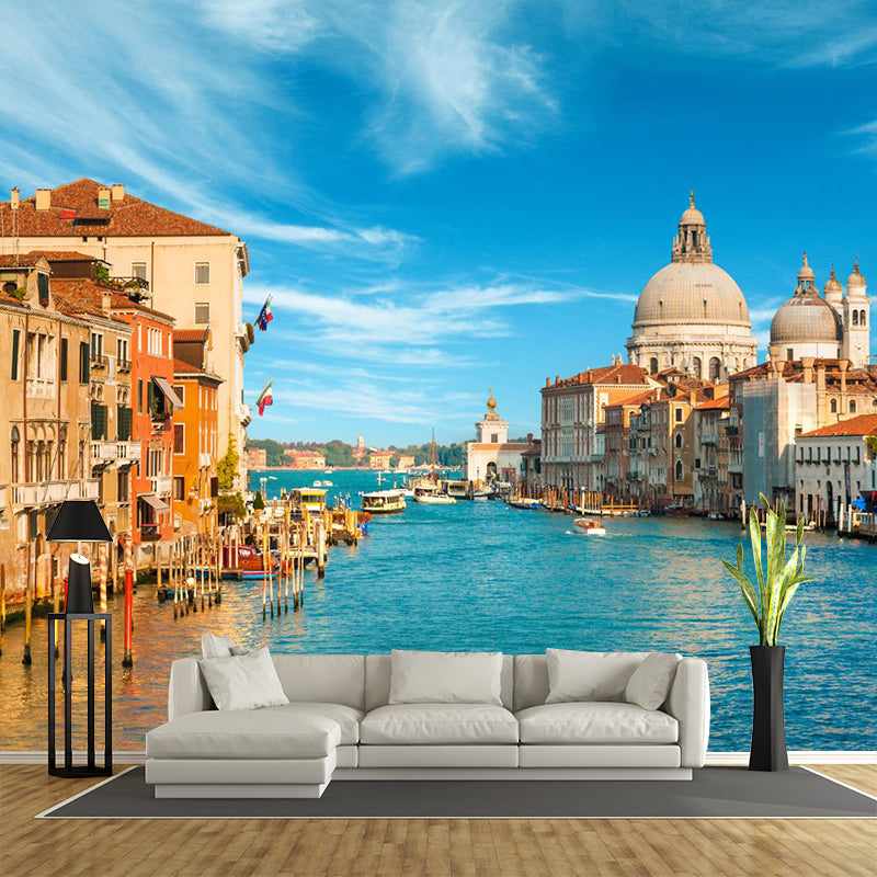 Waterproof Venice Floating City Mural Modern Non-Woven Wall Covering, Customized Size