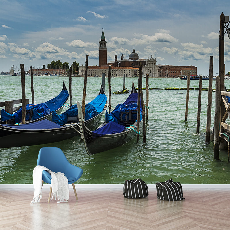 Grand Canal with Boats Mural Decal Pastel Modern Style Wall Decor for Living Room