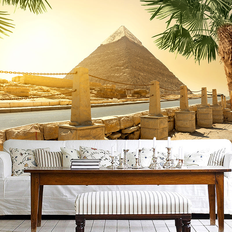 Contemporary Scenery Mural Wallpaper Natural Color Sun over the Pyramid Wall Covering