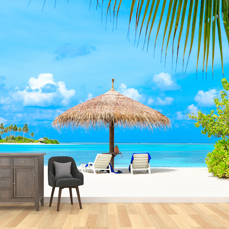 Stunning Beach Landscape Mural Wallpaper for Sitting Room, Soft Color, Custom Print