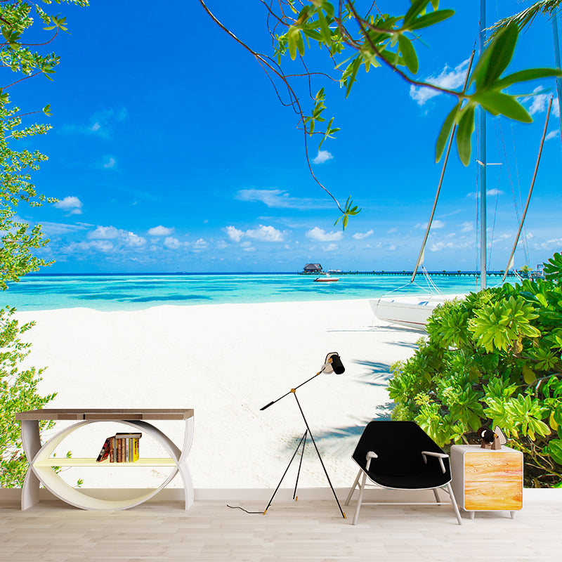 Stunning Beach Landscape Mural Wallpaper for Sitting Room, Soft Color, Custom Print
