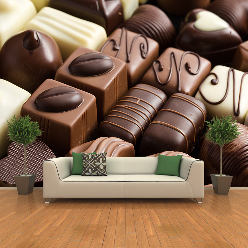 Chocolate Mural Wallpaper Soft Color Contemporary Wall Covering for Dessert Shop