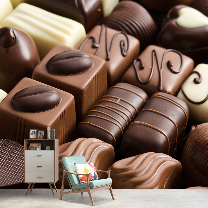 Chocolade muurschildering behang zachte kleur hedendaagse wandbekleding voor dessertwinkel