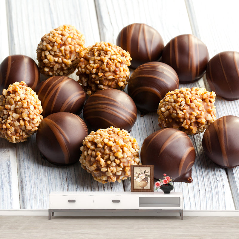 Chocolate Mural Wallpaper Soft Color Contemporary Wall Covering for Dessert Shop