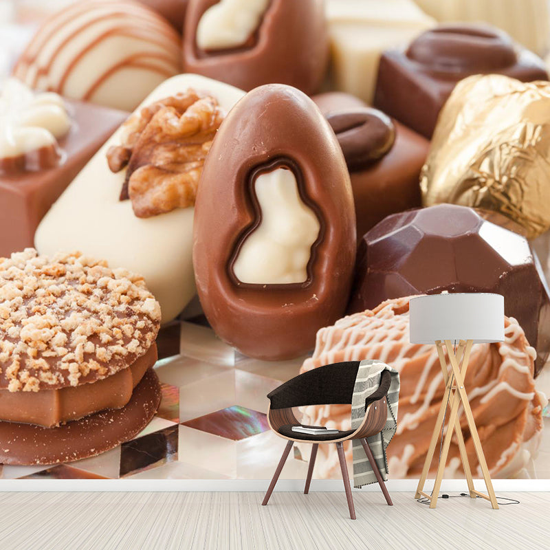 Soft Color Chocolate Painting Mural Decal Modern Stain-Proof Wall Covering for Shop