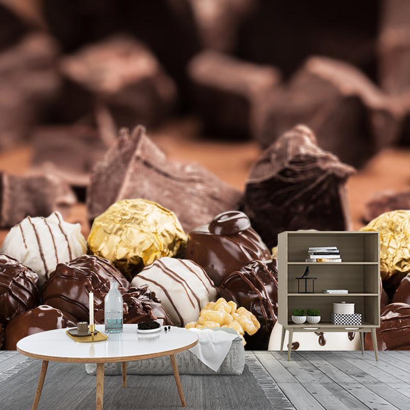 Soft Color Chocolate Painting Mural Decal Modern Stain-Proof Wall Covering for Shop
