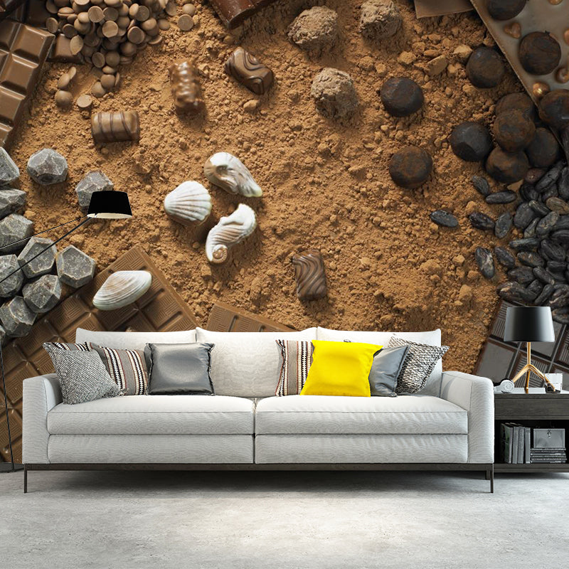 Light Color Chocolate Mural Stain Resistant Contemporary Dessert Shop Wall Covering