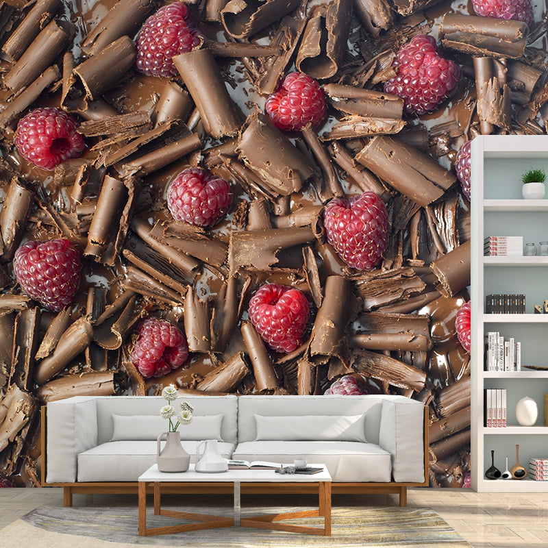 Light Color Chocolate Mural Stain Resistant Contemporary Dessert Shop Wall Covering