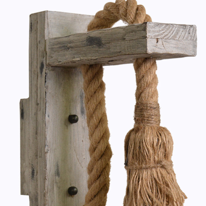 L-Arm Wood Wall Lamp Industrial 1 Head Corridor Wall Lighting Ideas with Rope Cord in Grey