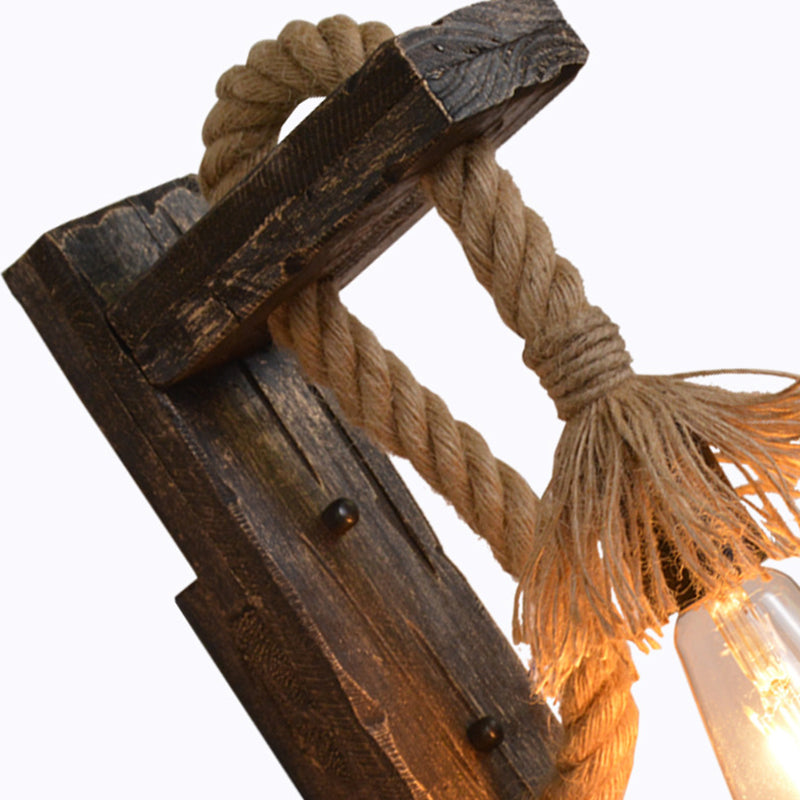 Legno in legno a parete a parete montata a parete in stile 1 sala da pranzo in lampadina parete appesa alla luce in marrone