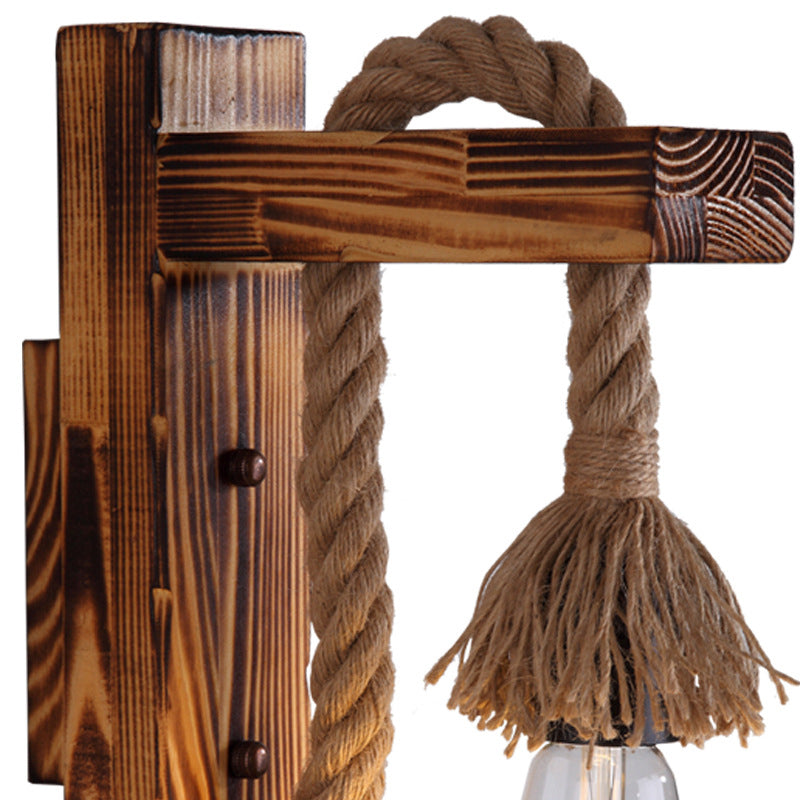 Illuminazione a parete in legno 1-bulba montata industriale marrone destro angolato corridoio kit di luce parete con corda