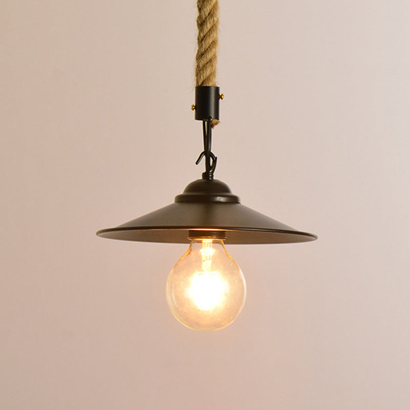 1-Bulb Metallic Suspension Lamp Farmhouse Black Saucer Shade Dining Room Hanging Light Kit