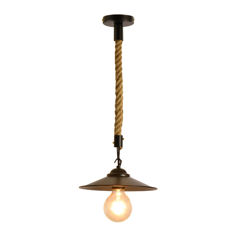 1-Bulb Metallic Suspension Lamp Farmhouse Black Saucer Shade Dining Room Hanging Light Kit