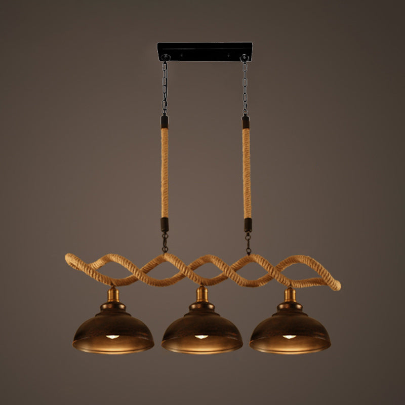 Beige Geometry Hanging Island Light Farmhouse Metal 3 Heads Dining Room Rope Pendant Lamp