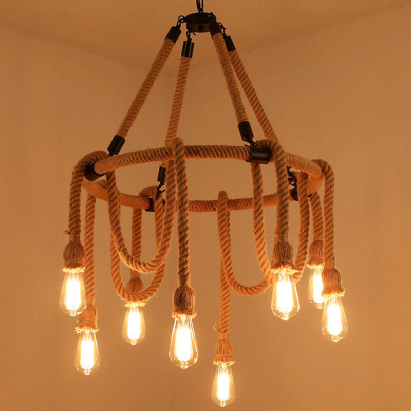 Lampadario a bulbo esposto a corda di canapa il lampadario anticato kit di luce a ciondolo in beige