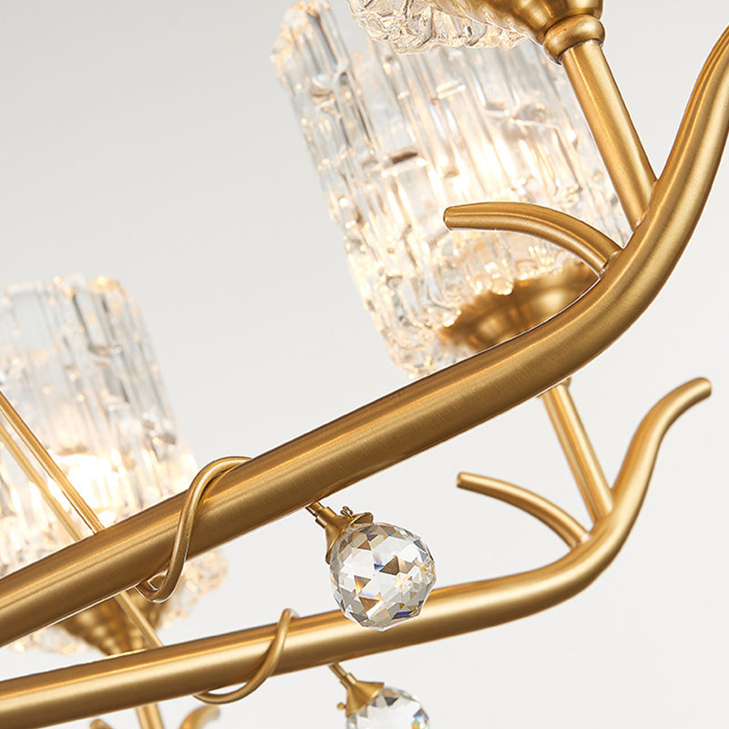 3/6/8-Licht handgefertigtes strukturiertes Glas Kronleuchter postmoderner Messingzylinder Esszimmer Hängende Deckenleuchte