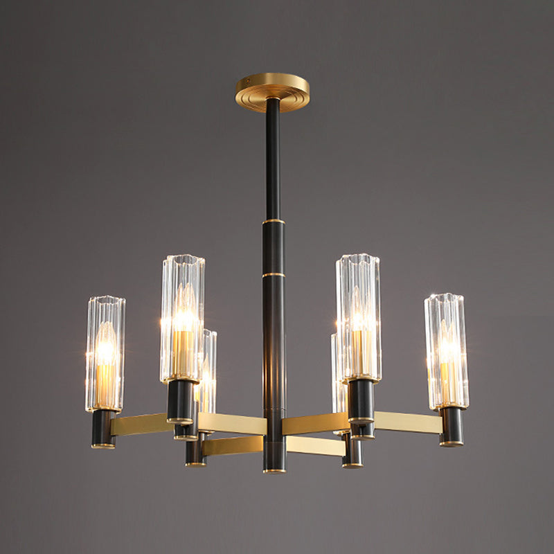 Yellow-Black 6/8/9 Bulbs Chandelier Postmodern Prismatic Glass Tubular Hanging Ceiling Light