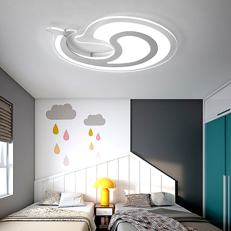 Acrylic Dolphin LED Ceiling Fixture Theme Park Bathroom Animal Flush Ceiling Light in White
