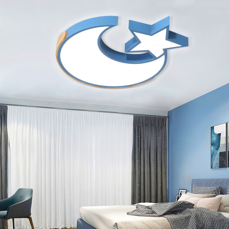 Macaron Étoile Lune Plafonnier Style Nordique En Métal LED Plafonnier en Gris/Bleu/Vert pour Chambre