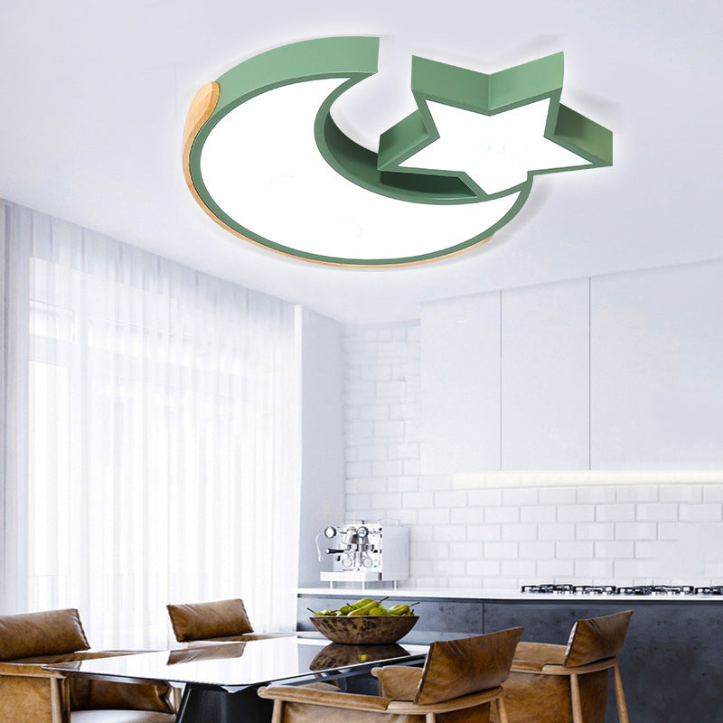 Macaron Étoile Lune Plafonnier Style Nordique En Métal LED Plafonnier en Gris/Bleu/Vert pour Chambre