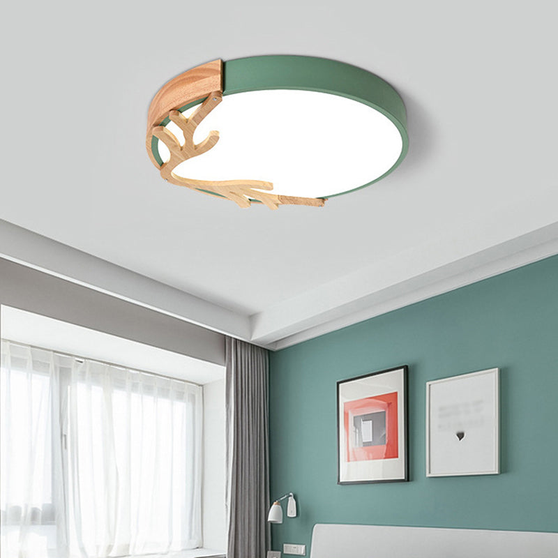 Circle Flush Light Fixture Simplicity LED-Acryl-Deckenleuchte mit Holzgeweih-Dekor für Schlafzimmer