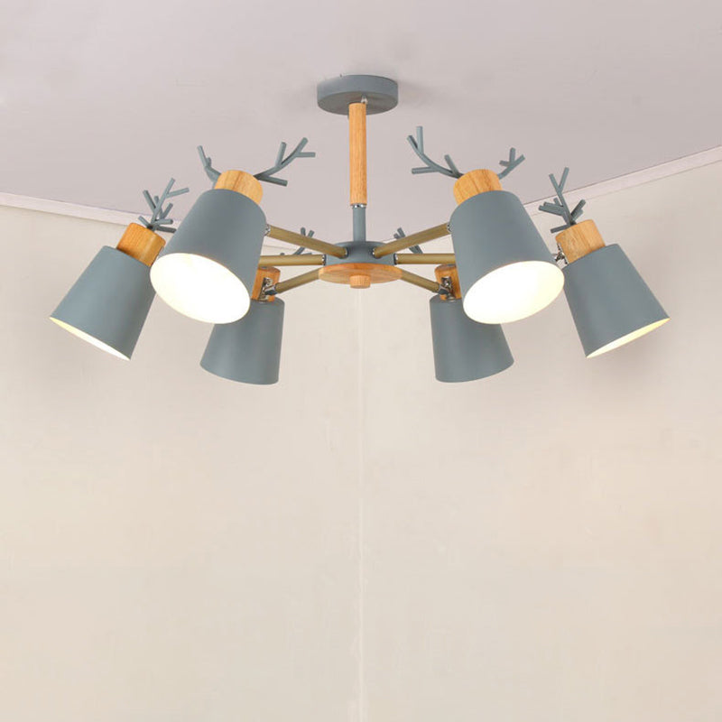 Nordic 6 Bulbs Antler Semi Flush Mount Cone Ceiling Light Fixture with Metal Shade
