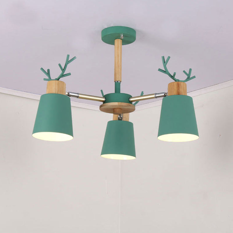 Nordic 6 Bulbs Antler Semi Flush Mount Cone Ceiling Light Fixture with Metal Shade