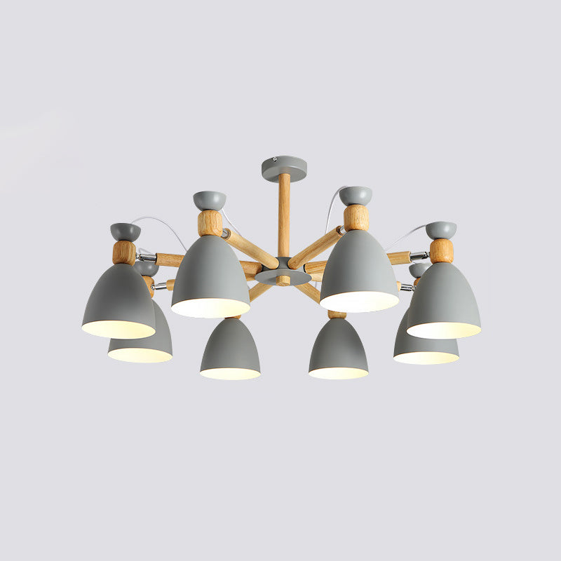 Metal Flared Semi-Flush Mount Contemporary Ceiling Light with Wood Arm for Living Room