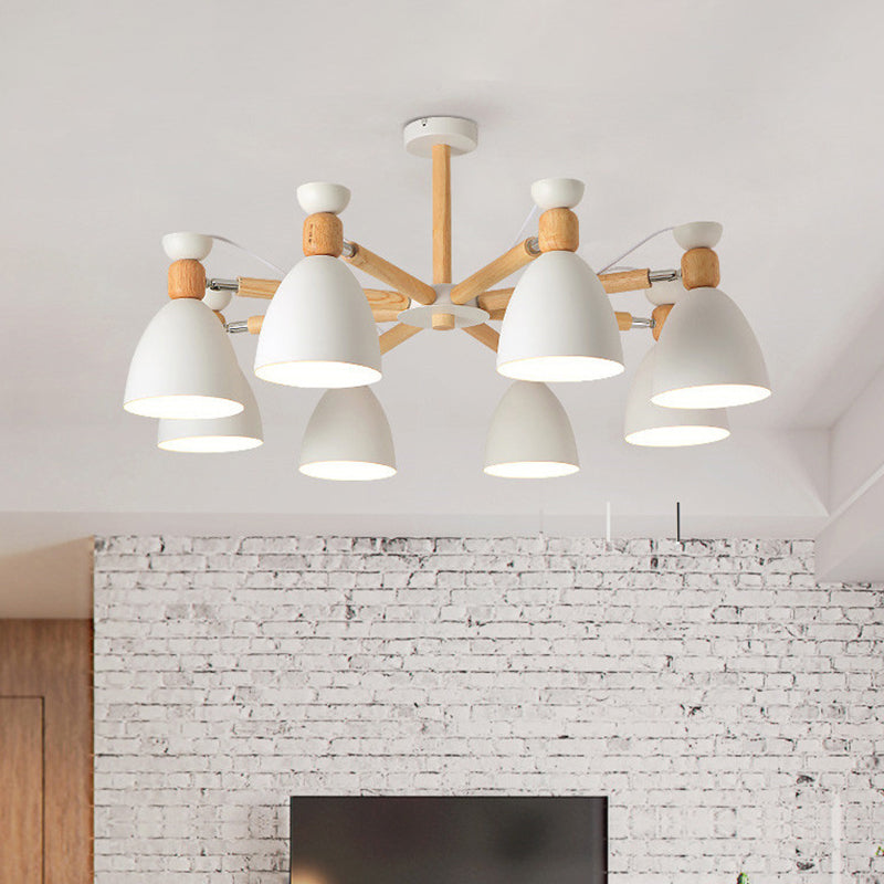 Metal Flared Semi-Flush Mount Contemporary Ceiling Light with Wood Arm for Living Room