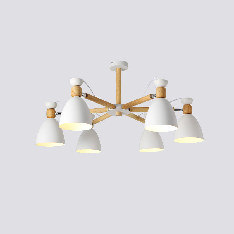 Metal Flared Semi-Flush Mount Contemporary Ceiling Light with Wood Arm for Living Room