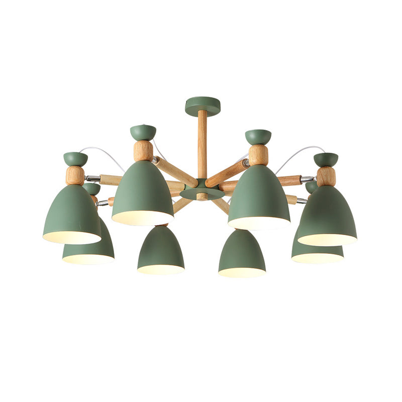 Metal Flared Semi-Flush Mount Contemporary Ceiling Light with Wood Arm for Living Room