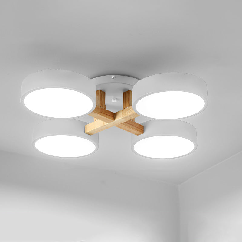 Lámpara de techo minimalista de acrílico con iluminación semimontaje redonda para sala de estar con brazo de madera