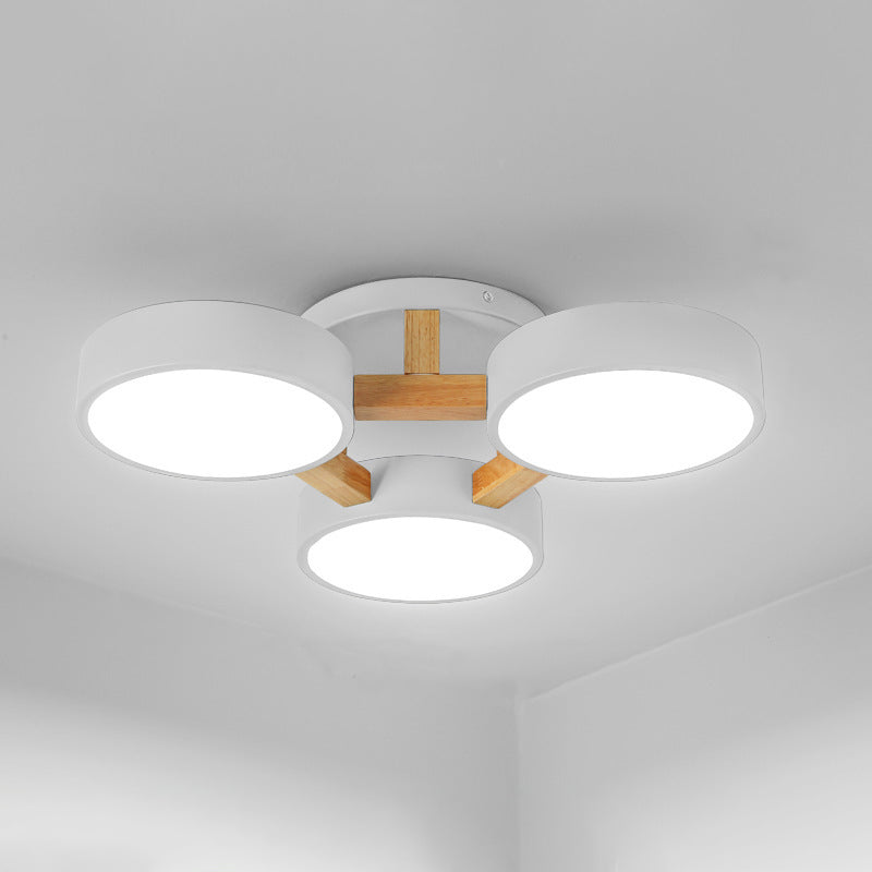 Lámpara de techo minimalista de acrílico con iluminación semimontaje redonda para sala de estar con brazo de madera
