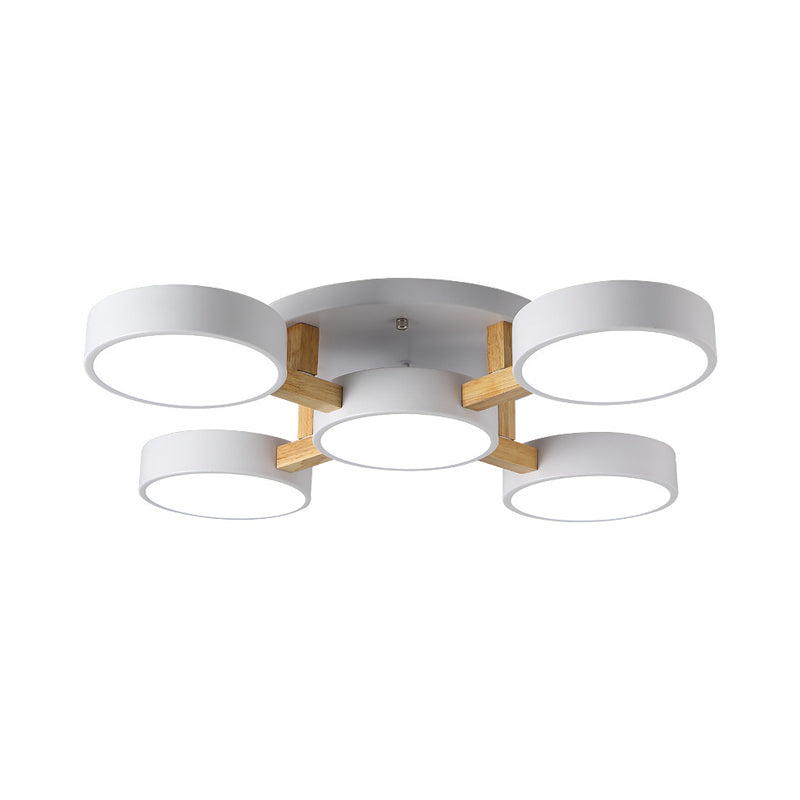 Lámpara de techo minimalista de acrílico con iluminación semimontaje redonda para sala de estar con brazo de madera