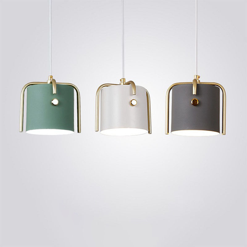 Bucket Shade Drop Pendant Modernist Metal 1 Head Dining Room Hanging Lamp Kit with Cross Top