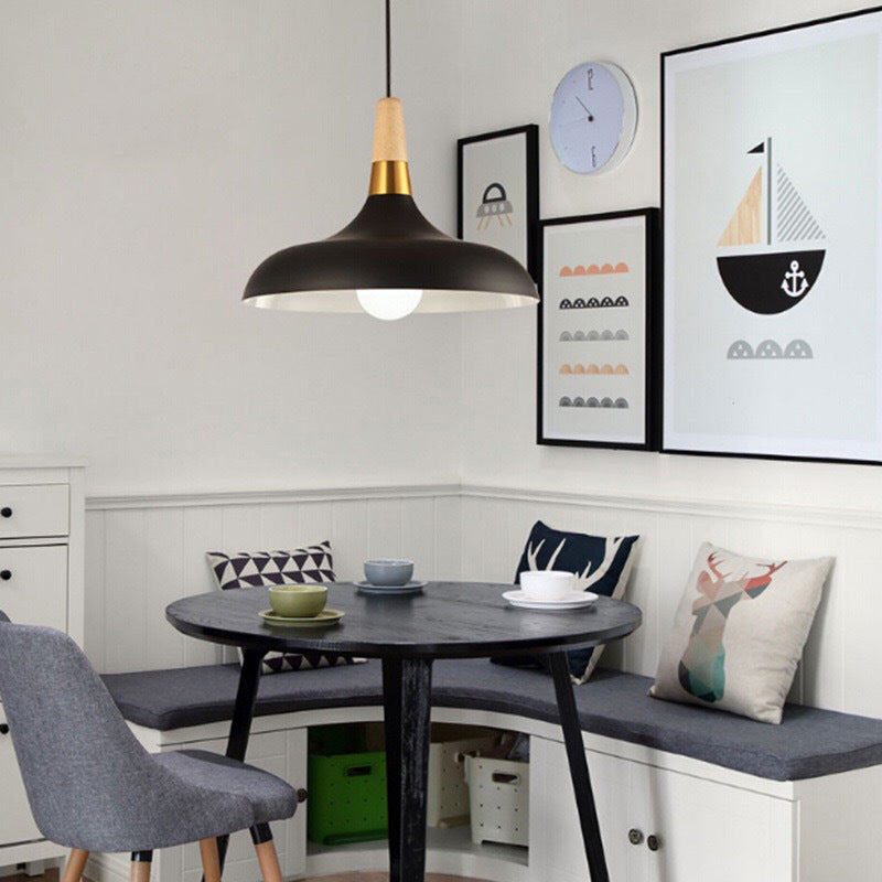 Lampada a sospensione in metallo fienile modernità 1 lampada sospensione del soffitto leggera con presa in legno