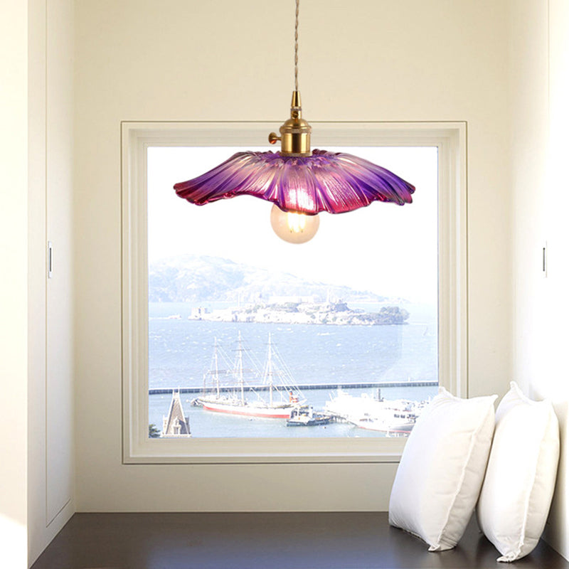 Blüte strukturiertes Glas Anhänger Beleuchtung Industrial 1 Leichtes Wohnzimmer Hanging Deckenleuchte in Messing